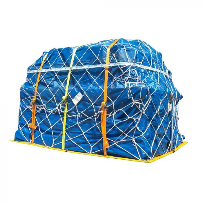 Wrapped and netted air cargo pallet ready for transportation